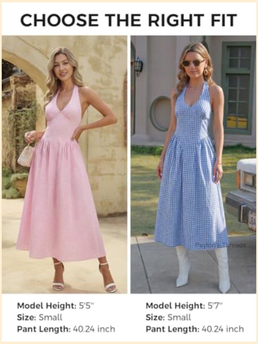 Halter V Neck Corset Maxi Dress Plaid Smocked Tie Back Backless Drop Waist - Picture 6 of 7